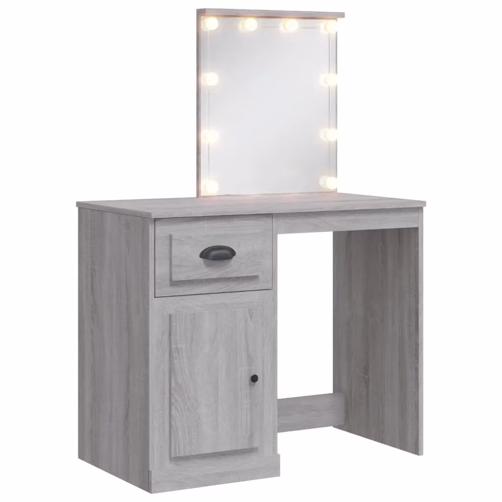 Berkfield Home Dressing Table with LED Lights, Grey and Brown, W/D/H: 90 x 42 x 132.5 cm – 2
