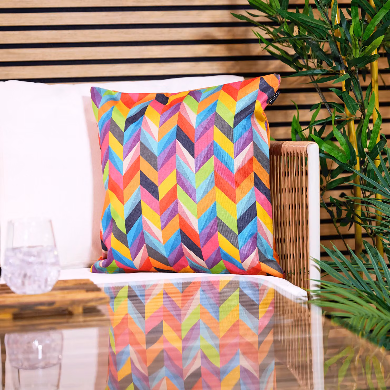 ICON Waterproof Indoor and Outdoor Herringbone Print Cushion, 4-Pack, Orange and Multicolour, W/D/H: 43 x 43 x 43 cm – 2
