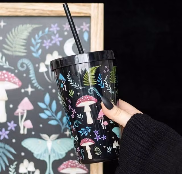 Uniqueful Multicolour and Black Plastic Tumbler with Straw, 500 ml