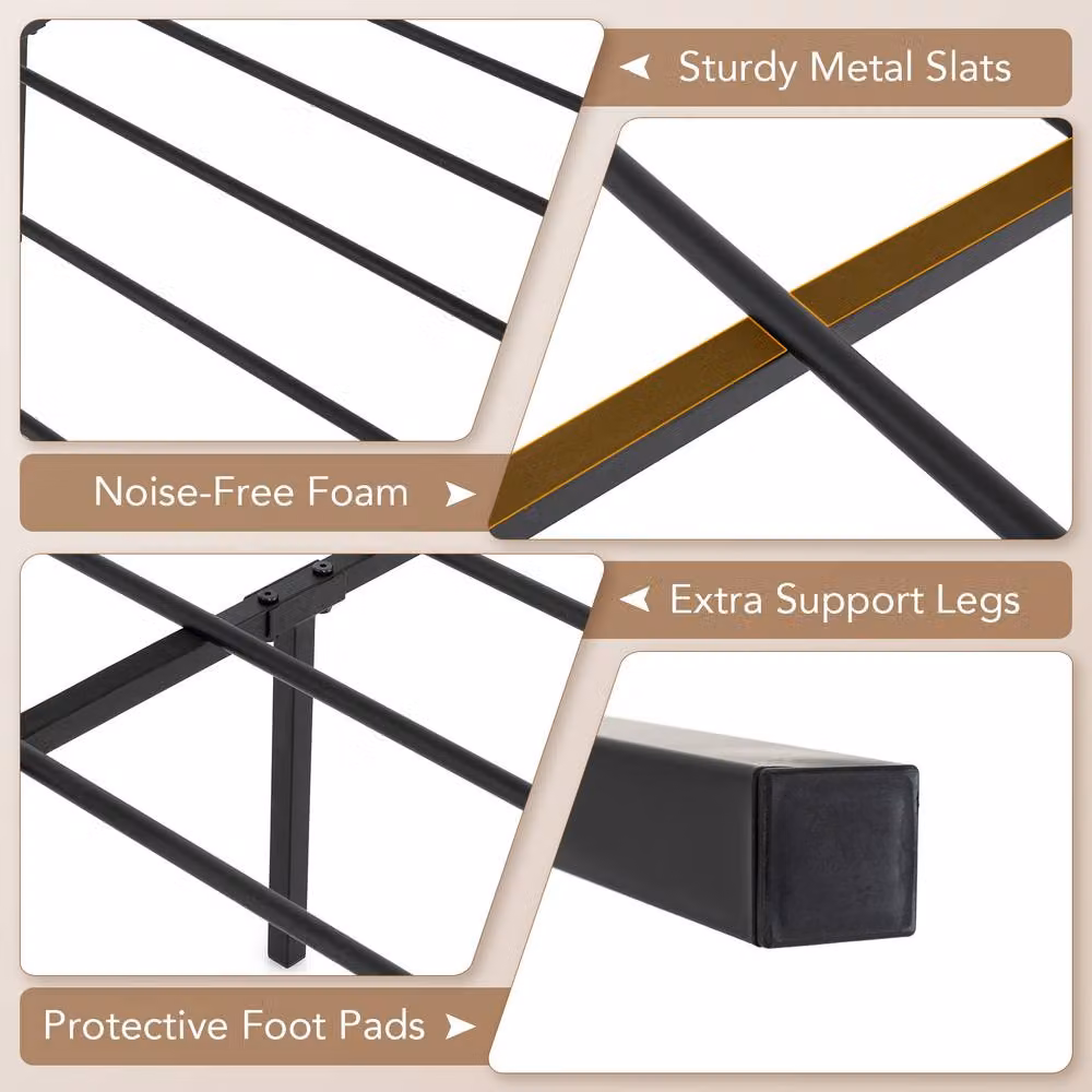Costway Double Size Metal Canopy Bed Frame with Headboard in Black, W/D/H: 200 x 140 cm – 4