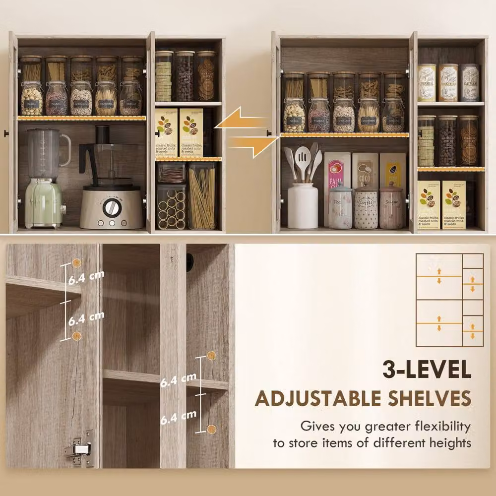 Wyld Haus Mole Tall Kitchen Storage Cabinet in Grey Wood Effect with Glass Doors, W/D/H: 90 x 35 x 172 cm – 6