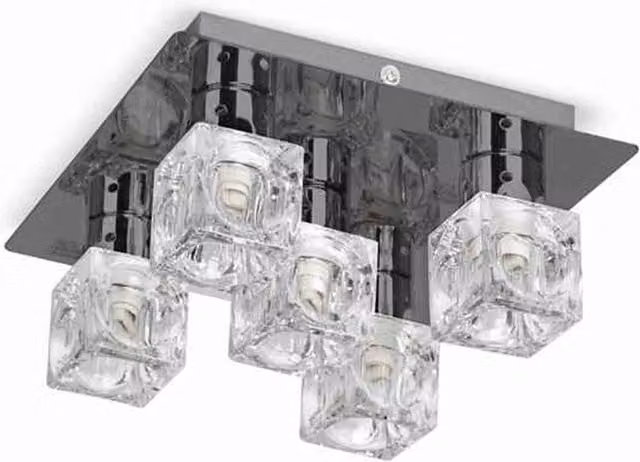 FORGEVIO Ice Cube Ceiling Light in Black and Chrome with Transparent Glass