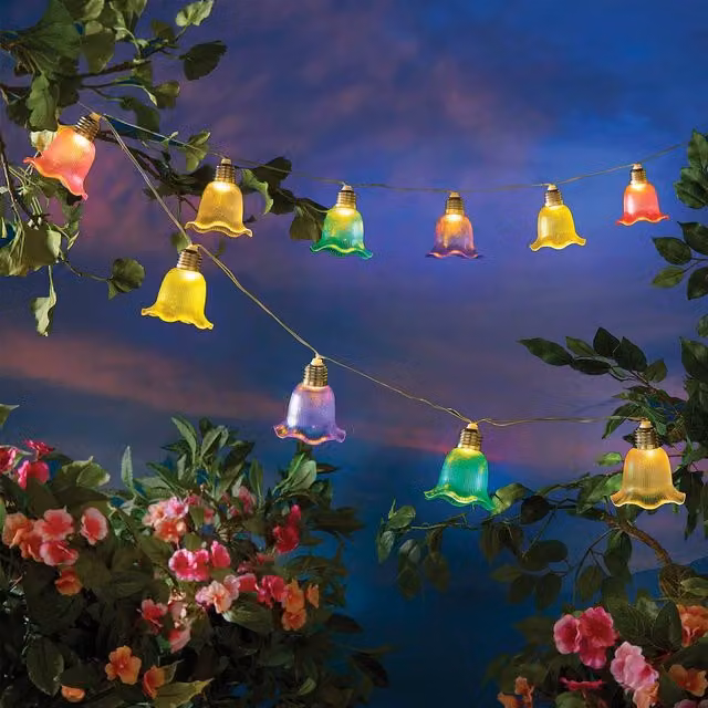 Bergstrom Solar Bell Flower String Lights with 10 Multicolour Warm White LEDs