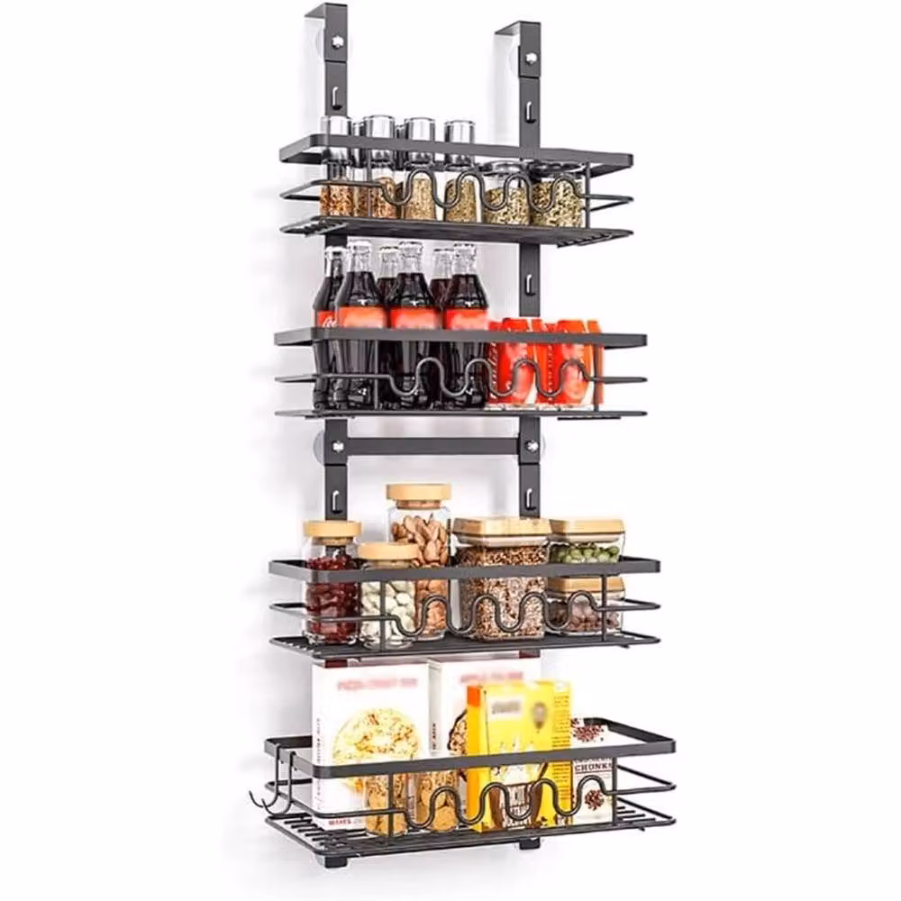 VOGREX 3-Tier Hanging Door Pantry Organiser Storage Rack, Black Metal – 3