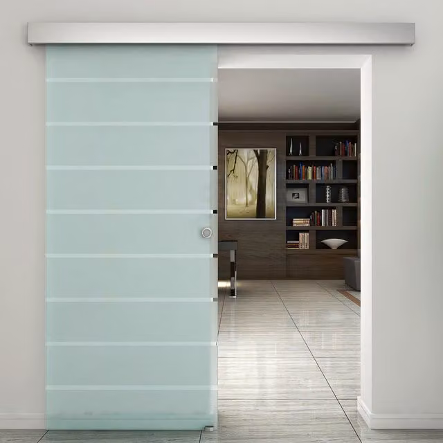 HOMCOM Modern Sliding Glass Door with Aluminium Frame in Blue, W: 90 cm, H: 213 cm
