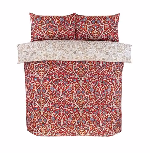 Rapport Home Harrow Microfibre Reversible Floral Damask Duvet Cover and Pillowcase Set, Red – 2