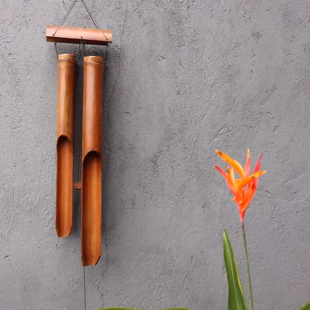 KDMK Rustic Brown Bamboo Hanging Windchime with 4 Large Wood Tubes