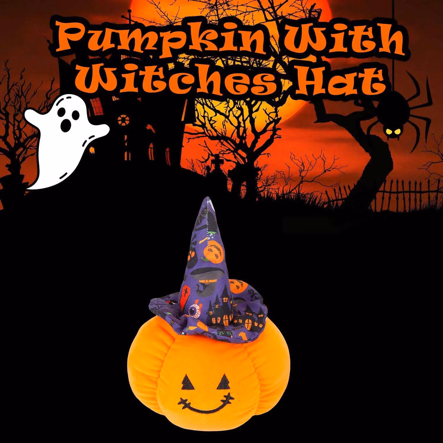 VFM e-Store Pumpkin Soft Toy Halloween Decoration in Black, Purple and Orange, W/D/H: 23 x 16 x 1 cm – 3