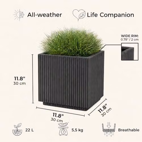 IDEALIST Black Reinforced Stone Outdoor Plant Pot, 30 cm, 22 l – 5