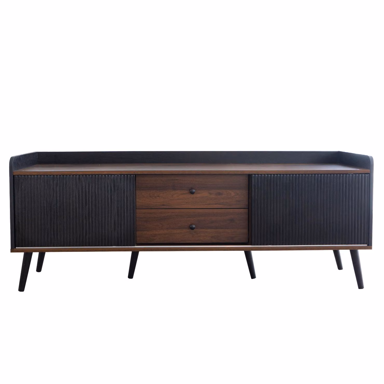 Aosom UK Modern TV Cabinet with 2 Centre Drawers and Striped Sliding Doors in Black and Wood, W: 160 cm, D: 40 cm, H: 58 cm – 2