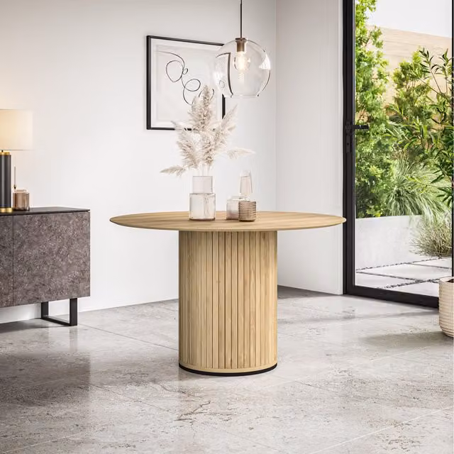 More4Homes Arlo Round Dining Table in Orange and Walnut, W/D/H: 120 x 120 x 75 cm