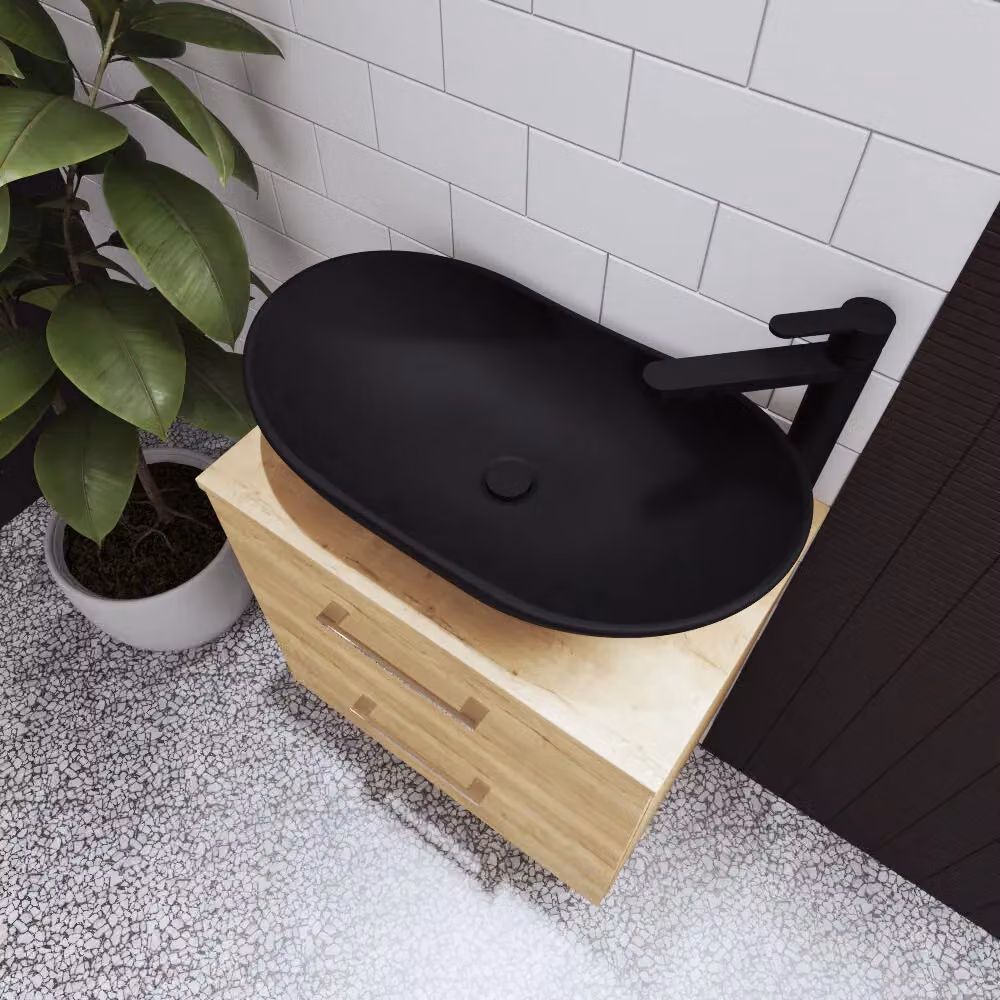 Balterley Oval Countertop Vessel Basin in Black, W: 61.5 cm, D: 36.0 cm, H: 15.5 cm – 3