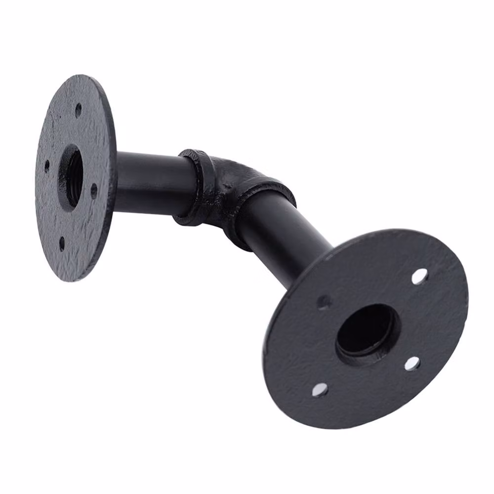 Garden Sanctuary 2-Pack Industrial Style Matt Black Steel and Iron Pipe Wall Mounted Shelf Brackets – 6