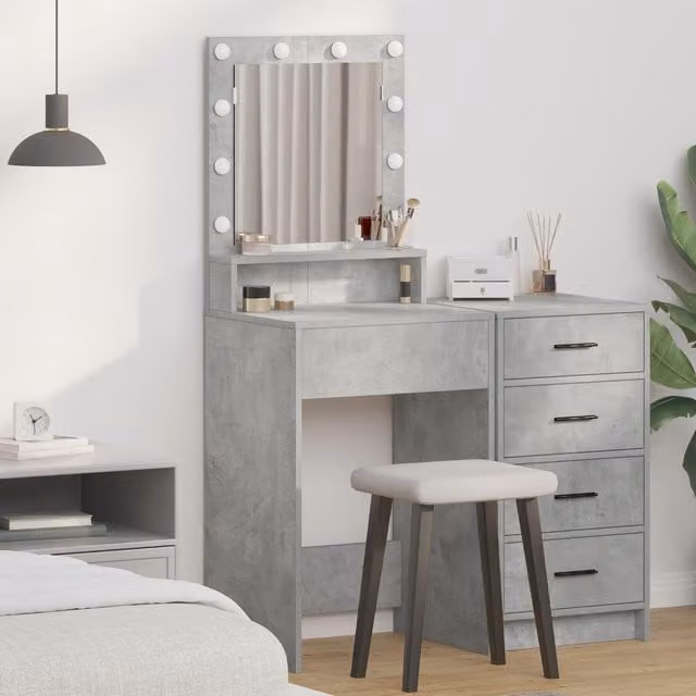 Berkfield Home Modern Dressing Table with LED Lights in Concrete Grey, W: 50 cm, D: 41 cm, H: 135 cm – 1