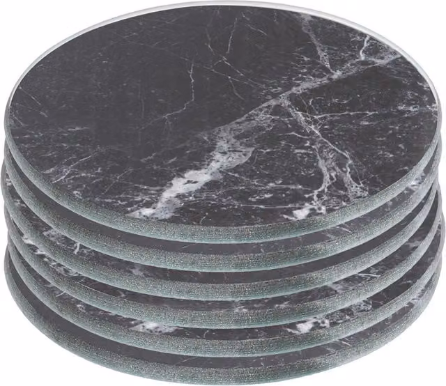 Harbour Housewares Set of 6 Square Glass Coasters in Black and White Geometric Design, Diameter: 10 cm – 6