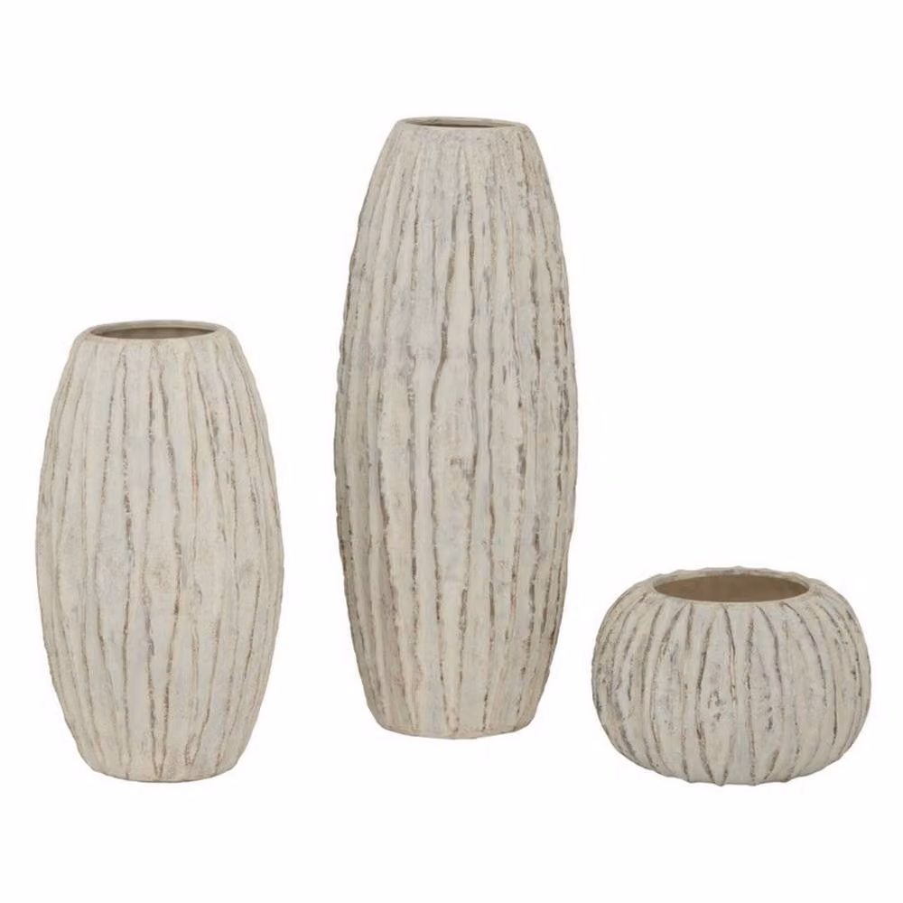 Lemon Pavilion Furniture and Decor Lorenzo Rotund Fin Ceramic Vase in White, W: 30 cm, D: 30 cm, H: 20 cm – 2