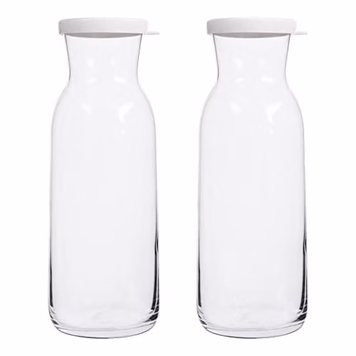 LAV Fonte Glass Carafe Set with White Lids, 1.2 l, Pack of 2, Transparent