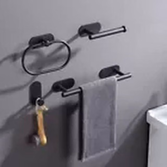 Havendro 4-Piece Black Stainless Steel Bathroom Accessories Kit with Adhesive Toilet Roll Holder – 1