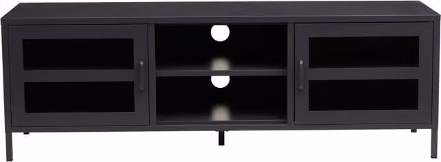 Interiors by Premier Modern Matt Black Metal and Glass Media Unit