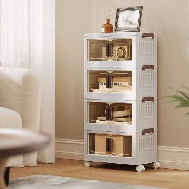 SONGMICS 4-Tier Stackable Storage Boxes with Lid, White Plastic Organiser