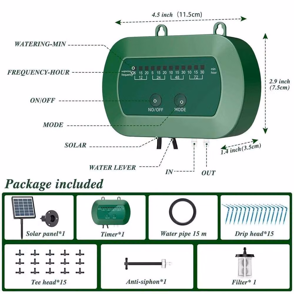 NESTLUNE Automatic Solar Drip Irrigation System Kit with Timer and Emitters, Black, W/D/H: 100 x 15 cm – 2