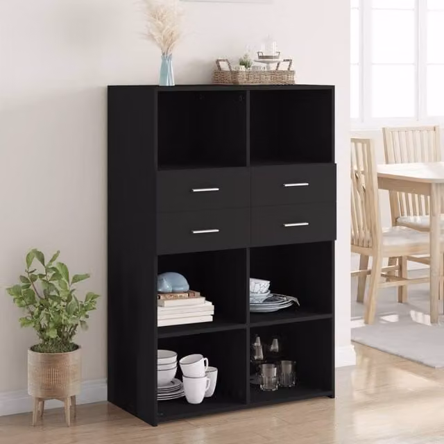 Berkfield Home Modern Black Matt Highboard W/D/H: 80 x 42.5 x 124 cm