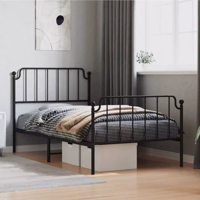 Berkfield Home Metal Bed Frame with Headboard and Footboard, Black, W/D/H: 100 x 200 cm