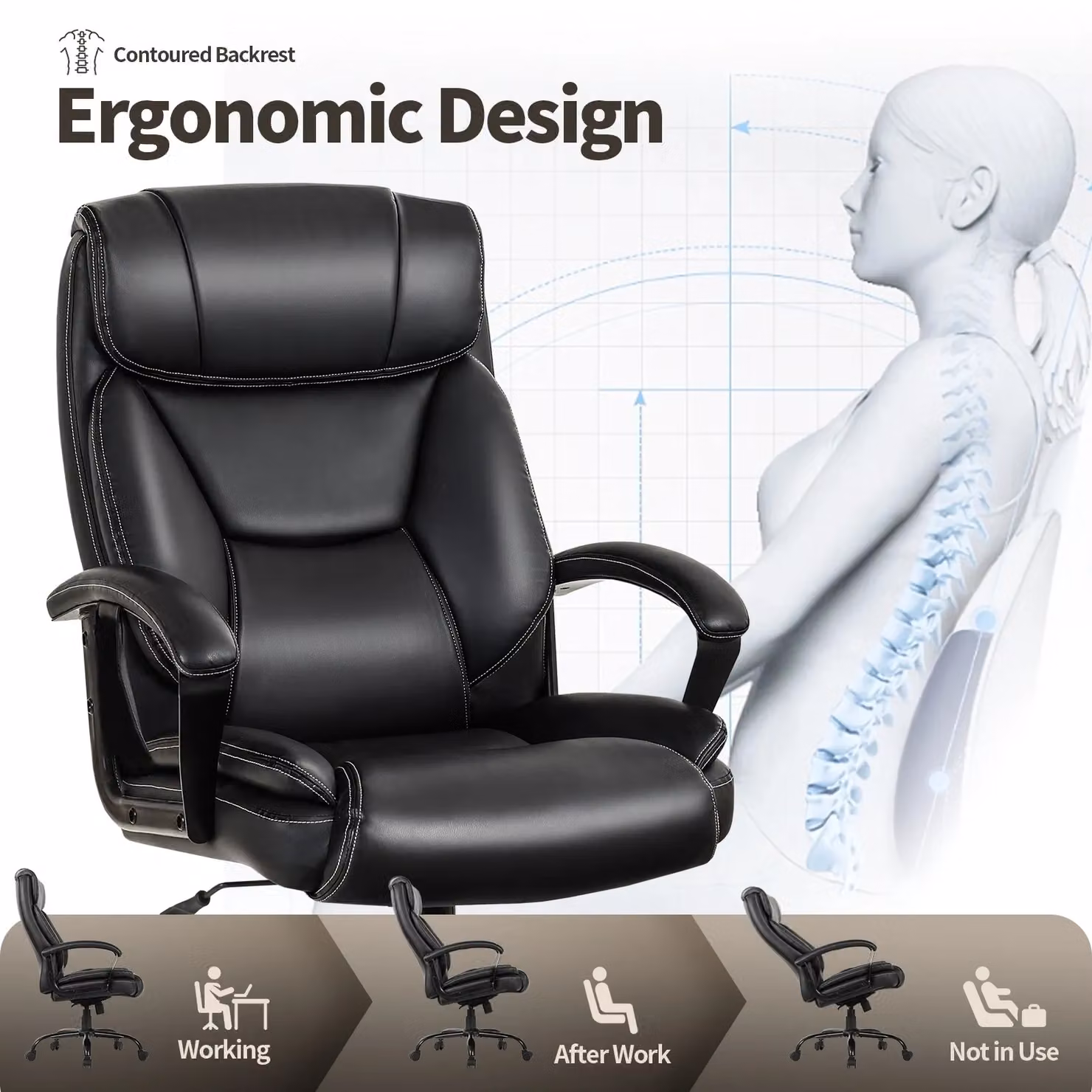 Gymax Black Adjustable Swivel Executive Office Chair with Metal Base and Armrests – 2