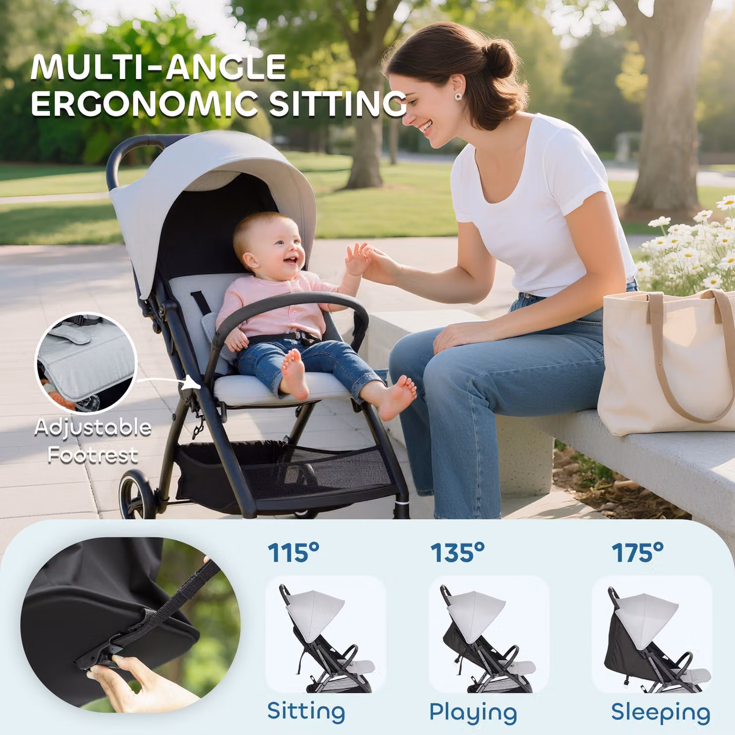 AIYAPLAY Lightweight Travel Stroller and Compact Buggy in Grey with One-Hand Fold and Suspension – 4