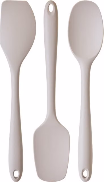 Orsina 3-Piece Silicone Kitchen Utensil Set in Grey and White, including Heat-Resistant Spoon, Spatula and Turner with Hanging Loops