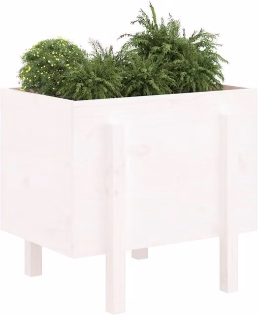 Berkfield Home Beautiful Garden Planter in White Solid Wood, W/D/H: 62 x 50 x 57 cm
