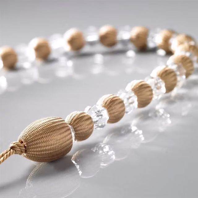 Livinluxury Pair of Classic Beaded Rope Curtain Tie Backs in Beige and Brown