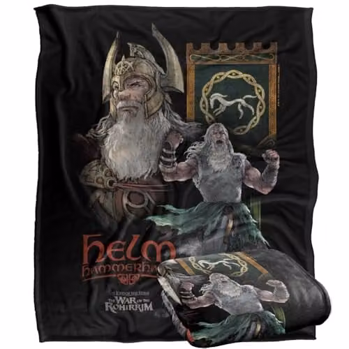 LOGOVISION Lord of the Rings War of the Rohirrim Helm Hammerhand Homage Super Soft Fleece Throw Blanket, Multicolour, W: 152 cm, D: 127 cm