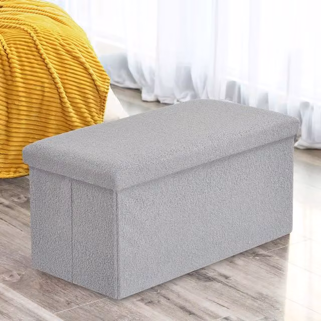 Home Republic Teddy Boucle Foldable Storage Ottoman in Silver Grey