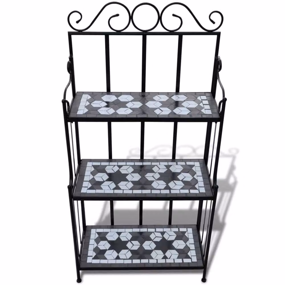 Berkfield Home Metal Plant Stand with Black and White Geometric Mosaic Pattern – 2