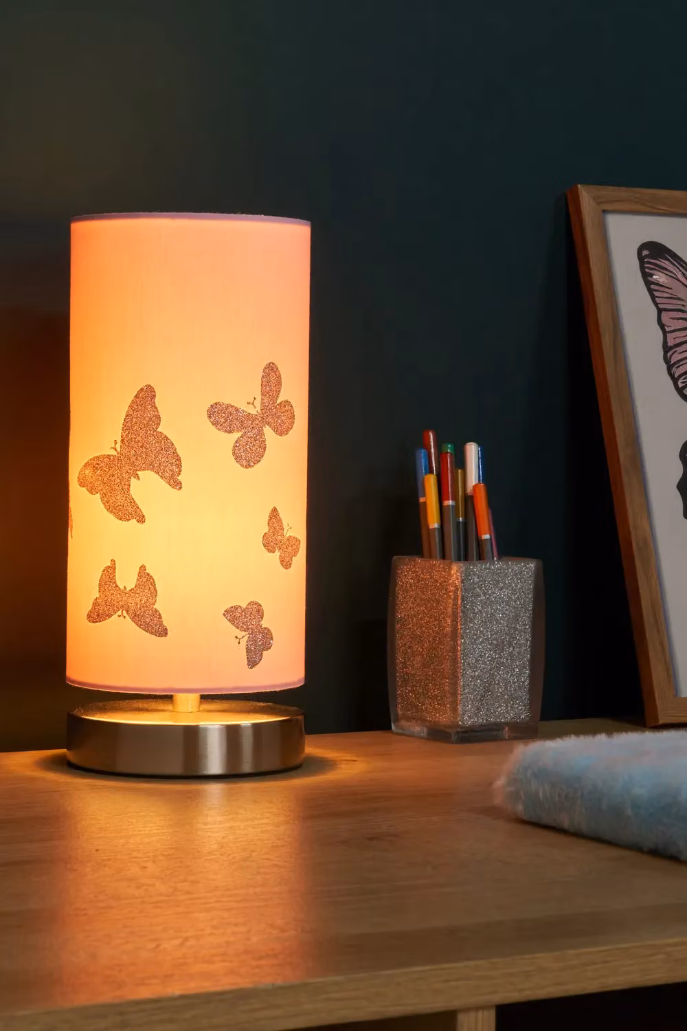 BHS Lighting Glow Butterfly Table Lamp in Silver and Pink – 2