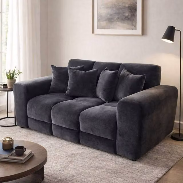 Stratus Interiors Jacob Modern L-Shape Bubble Cloud Sofa in Charcoal Grey with Reversible Fabric and Removable Covers
