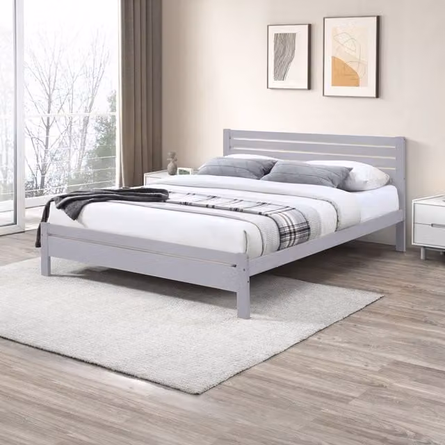 FurnitureboxUK Dylan King Size Bed Frame in Light Grey Solid Rubber Wood, W/D/H: 180 x 200 cm