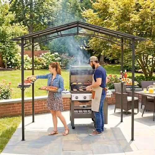 Outsunny Black Outdoor BBQ Protective Gazebo Tent with Shelving, W/D/H: 230 x 246 x 149 cm – 6