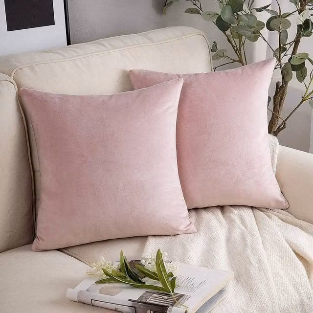 YnysTec Plush Velvet Square Cushion Cover in Light Pink, W x D: 40 x 40 cm – 1