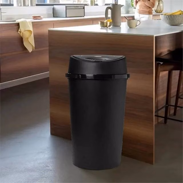 TONTARELLI 50L Black Touch Top Plastic Rubbish Bin, W: 39.0 cm, D: 39.0 cm, H: 66.5 cm