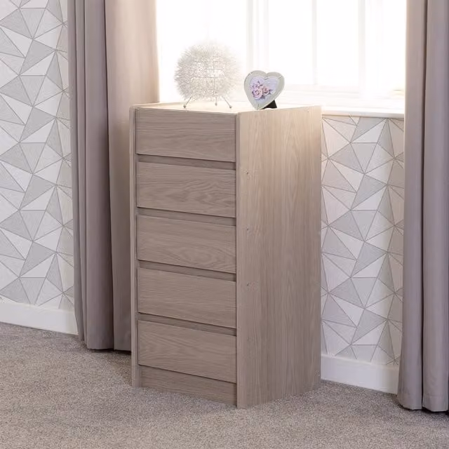 Seconique Paris 5 Drawer Chest in Smoked Ash Brown and Grey