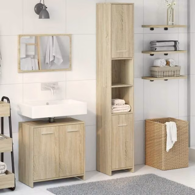 Berkfield Home Practical 3 Piece Bathroom Furniture Set in Sonoma Oak, Light Brown