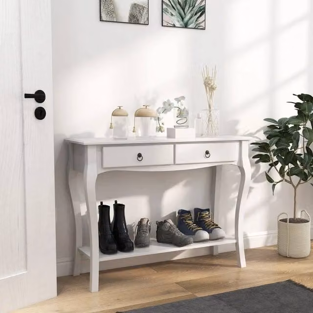 EONLION Modern White Wood Console Table and Dressing Desk