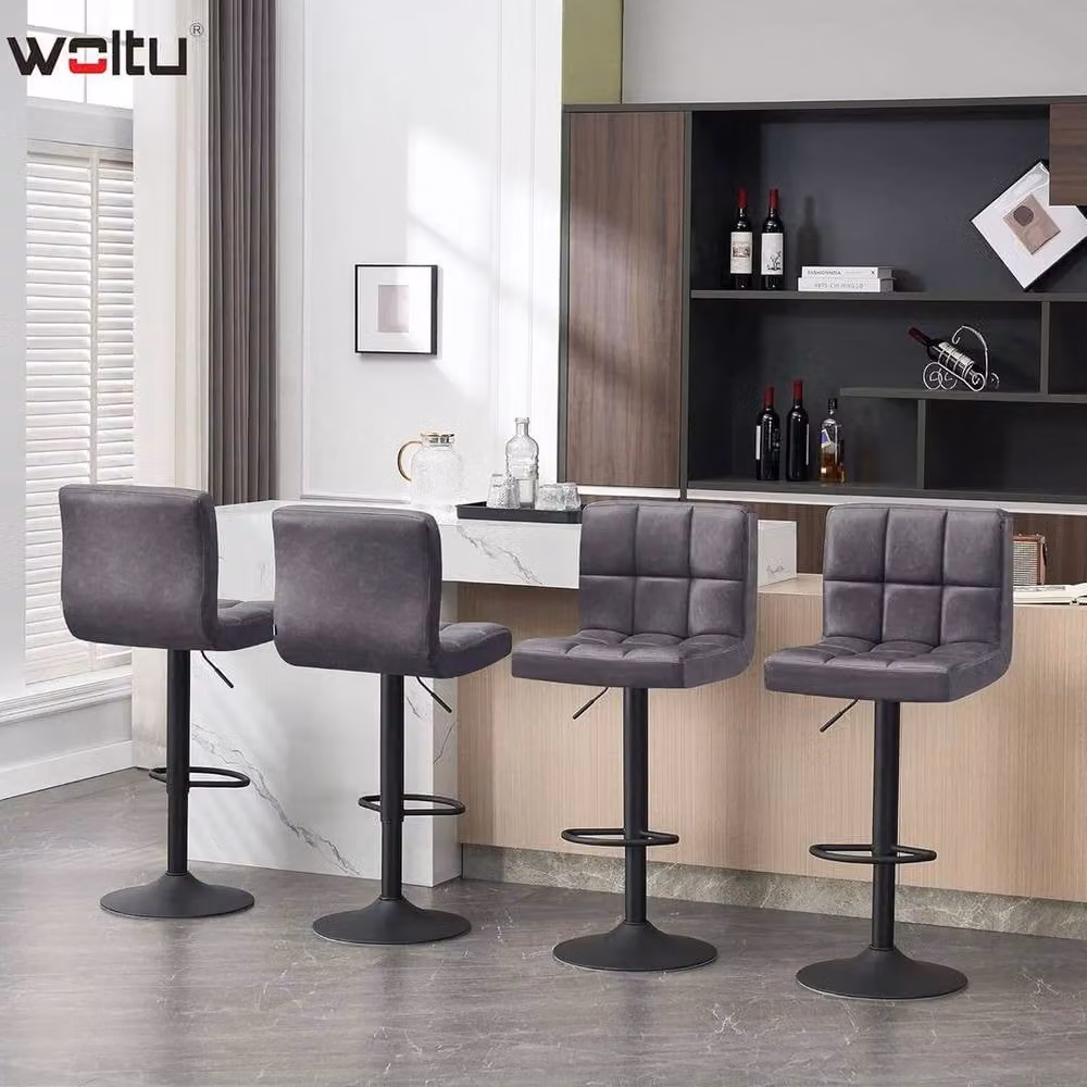 FORGEVIO Set of 4 Anthracite Faux Leather Bar Stools for your Kitchen in Dark Grey – 3