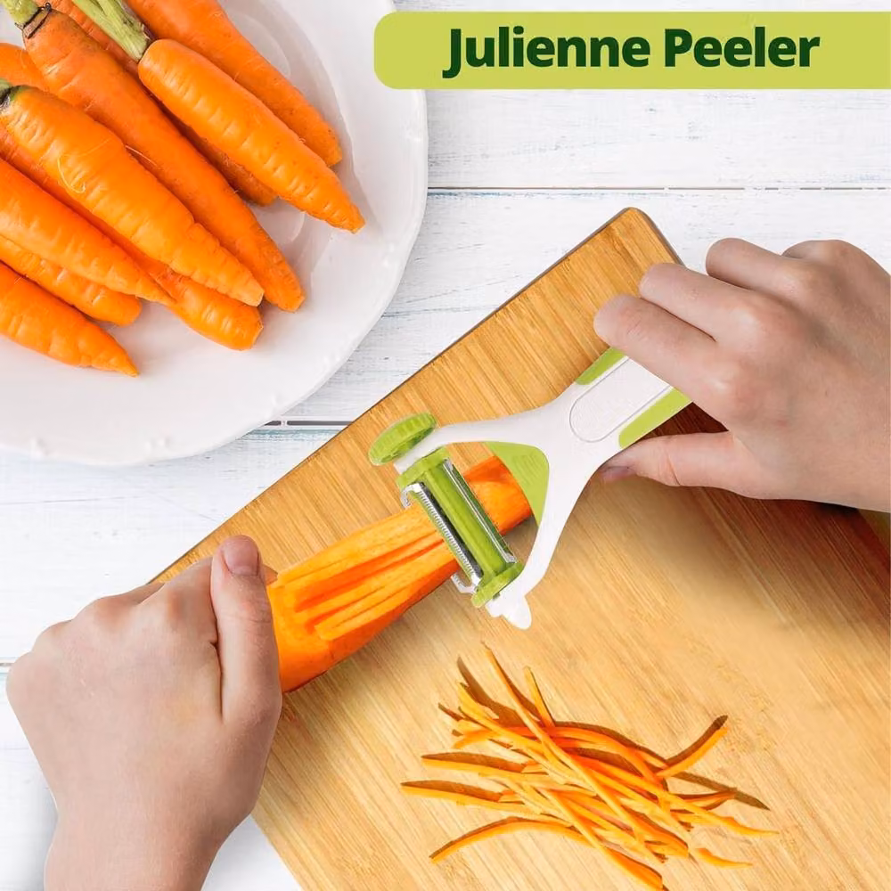 Top 3 3-in-1 Multi Vegetable Peeler with Serrated and Julienne Blades in White and Green – 3