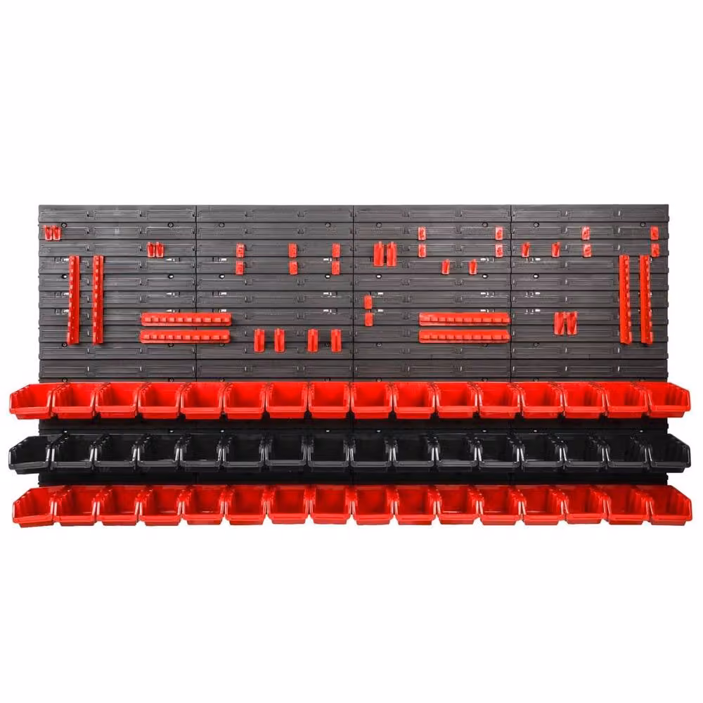 VOGREX Red Wall Mounted Garage Storage Pegboard Kit with 88 Pieces, W: 154.4 cm, H: 78.0 cm – 2