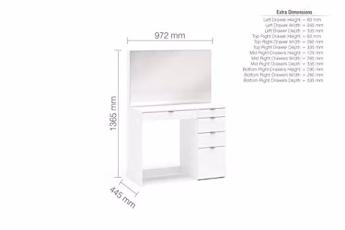 Birlea Ava 5 Drawer Dressing Table and Mirror in Black and White, W/D/H: 136.5 x 44.5 x 97.19 cm – 3
