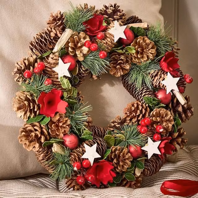 Dibor Traditional Starry Night Multicolour Floral Wreath, Diameter: 35 cm