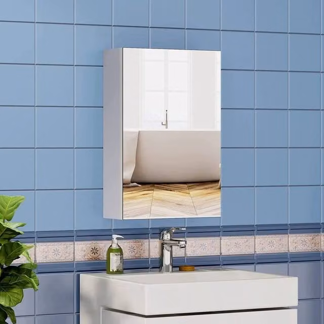 NESTLUNE White Single Door Mirrored Bathroom Storage Cabinet, W: 30 cm, H: 50 cm, D: 12.5 cm – 1